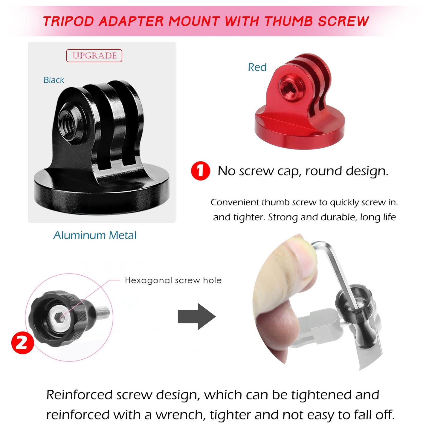 Niewalda Alumium Tripod Mount Adapter, Gopro Threaded Adapter,Action Camera Tripod Adapter Compatible with GoPro Max, GoPro Hero, DJI Osmo Action
