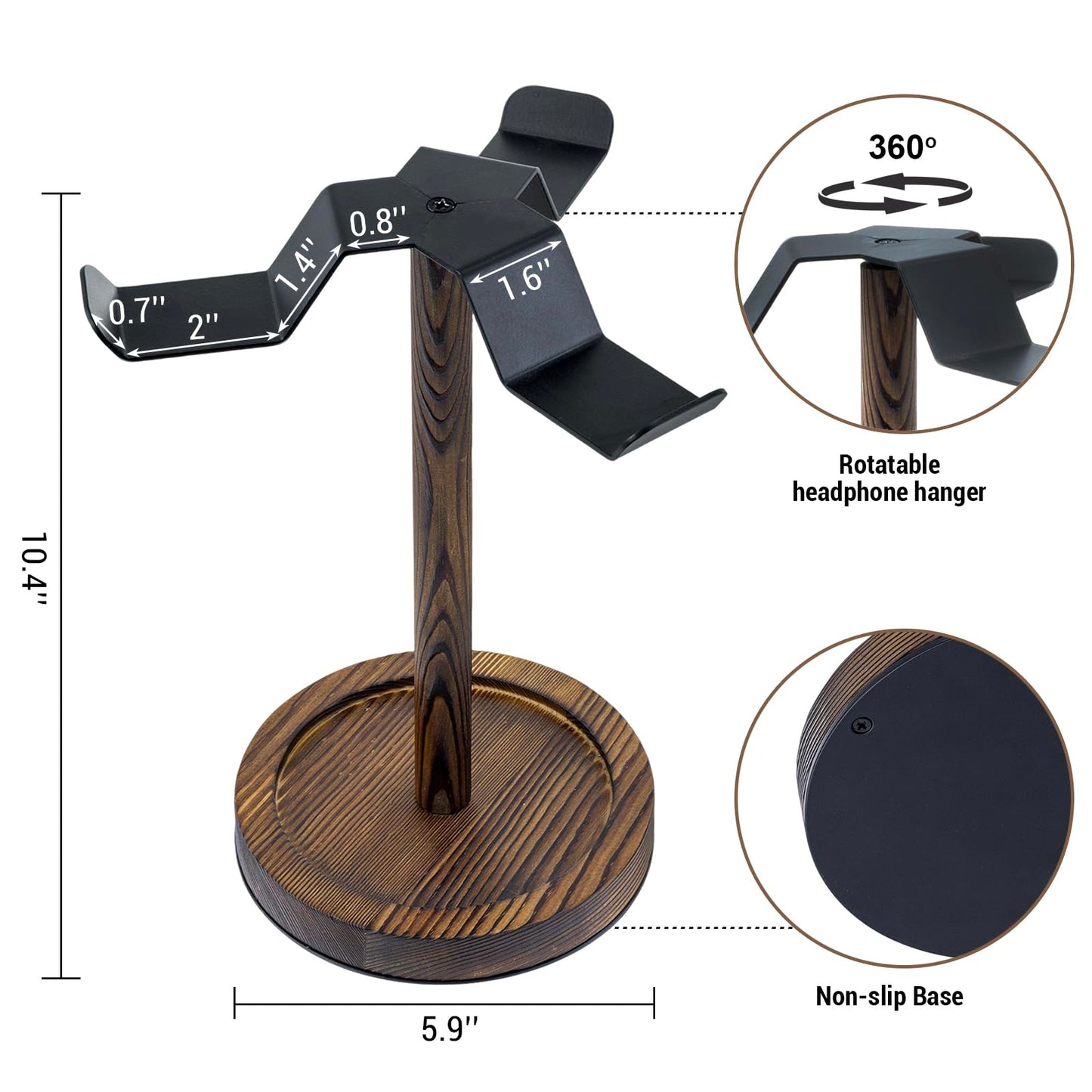 MyGift Industrial Matte Black Metal Headphone Stand with Burnt Wood Tray - Desktop Headset and Gaming Controller Holder for Office, Studio, or…