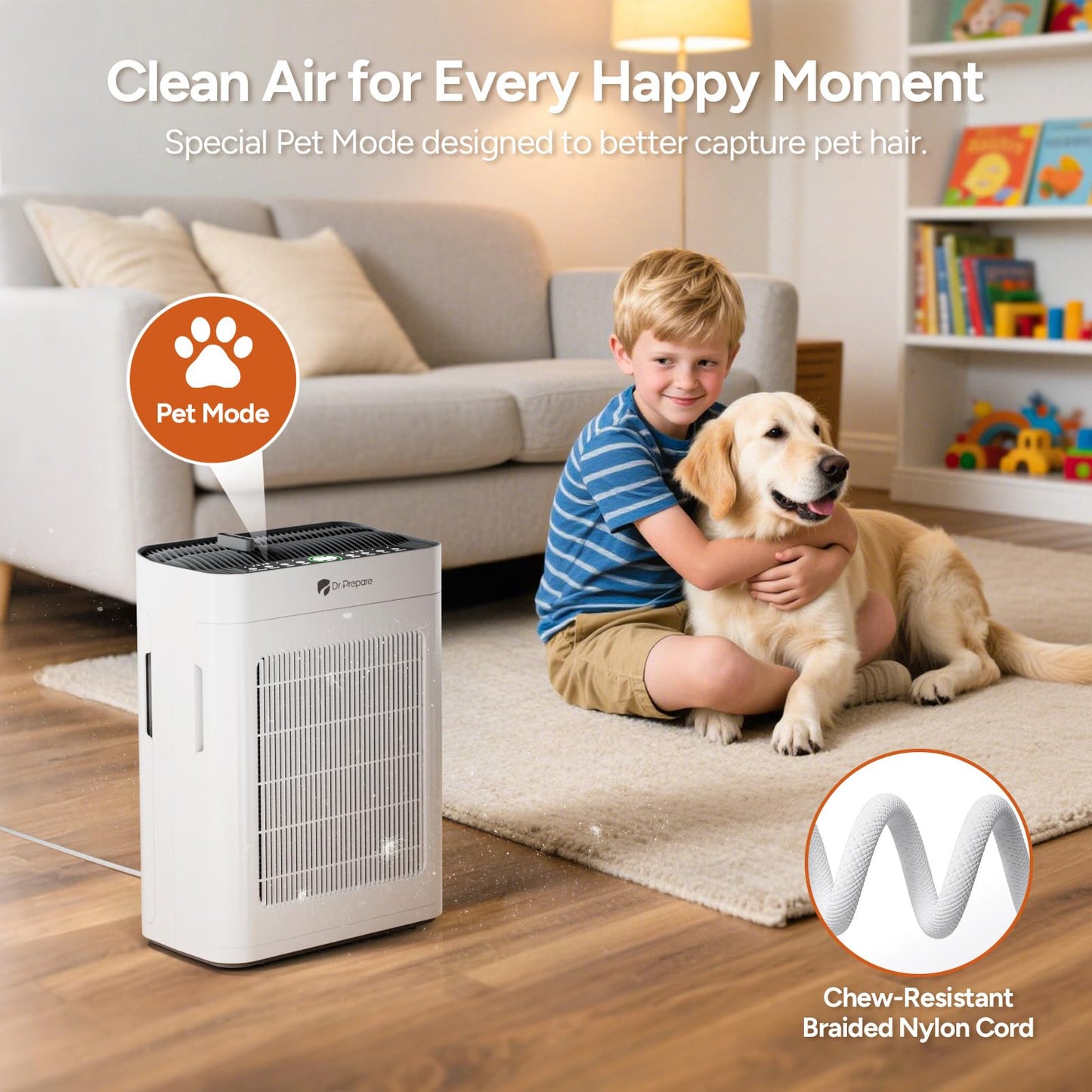 Dr.Prepare Air Purifier for Home Bedroom Large Room Up to 3,000 ft², HEPA Air Cleaner with Dual-Sided Washable Pre-Filter, 20dB Sleep Mode