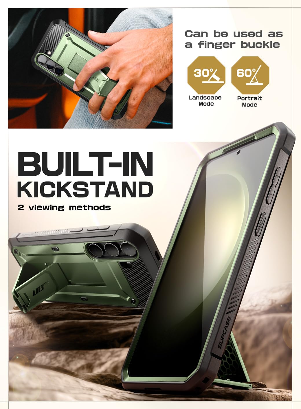 SUPCASE for Samsung Galaxy S24 Case with Stand [2 Front Frames] [Built-in Screen Protector & Belt-Clip] [Military-Grade Protection] Heavy Duty Rugged