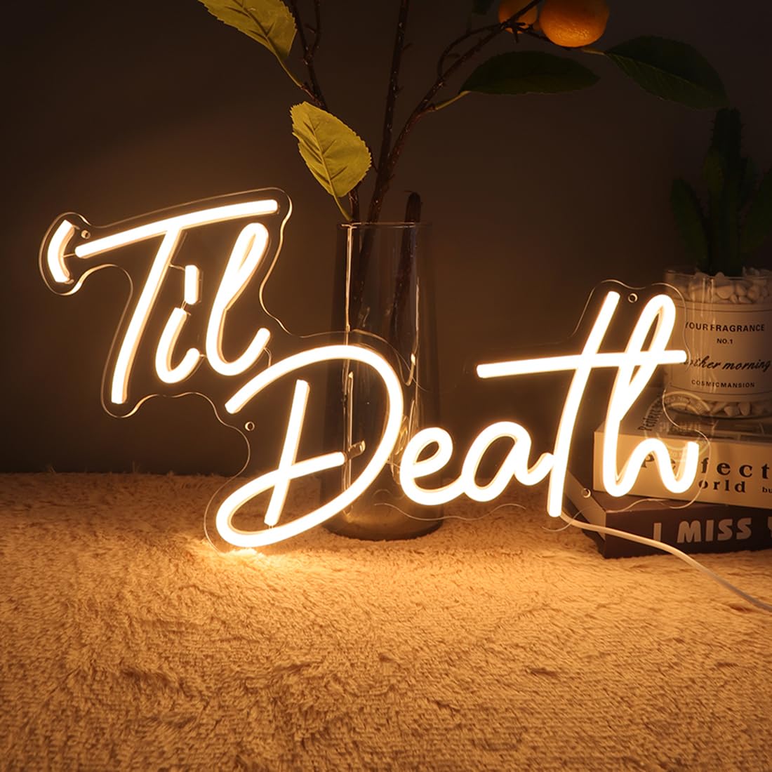 Planzo Til Death Neon Sign Bedroom Wall Decor Led Light Gothic Wedding Party Home Decor Engagement Proposal Christmas Gift 5V USB Powered with Dimmer