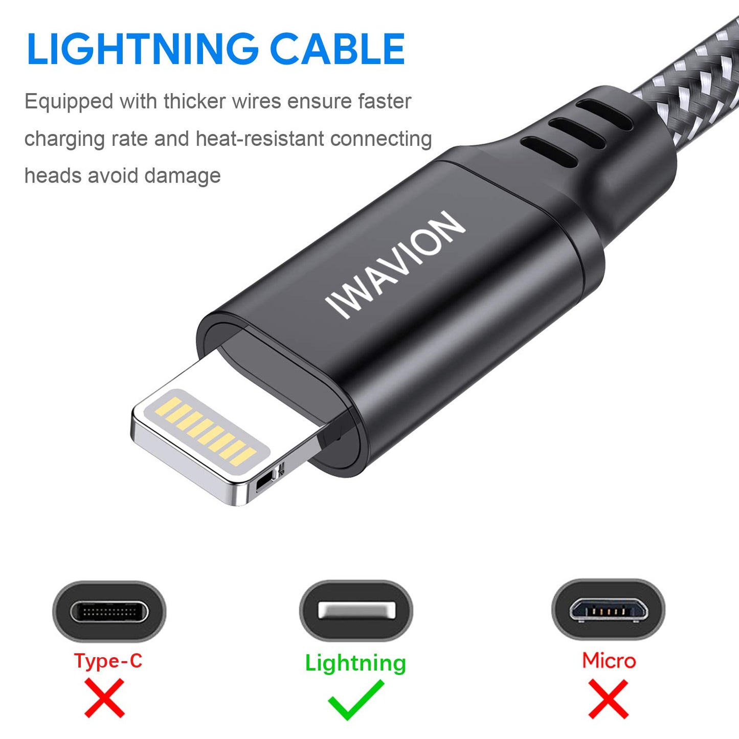 IWAVION iPhone Charger Cable, 4pack 3ft/1m Lightning Cable Nylon Braided MFi Certified iPhone Cable USB Sync Cord Fast iPhone Charging Cable…
