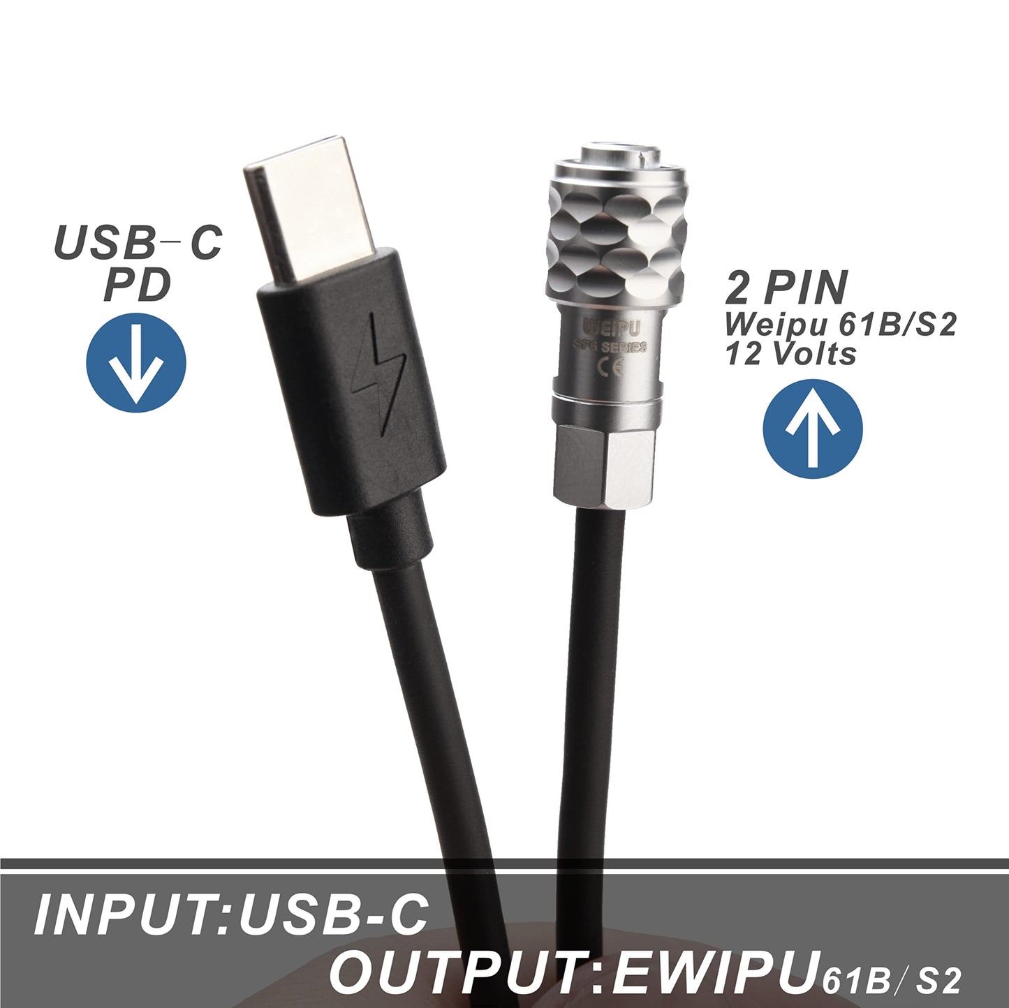 KOERTACOO BMPCC 4K/6K Trigger Coiled Power Cable for Blackmagic Pocket Cinema Camera 4K/6k,USB C Type-C PD Male Connector to Weipu SF61B/S2 2-pin