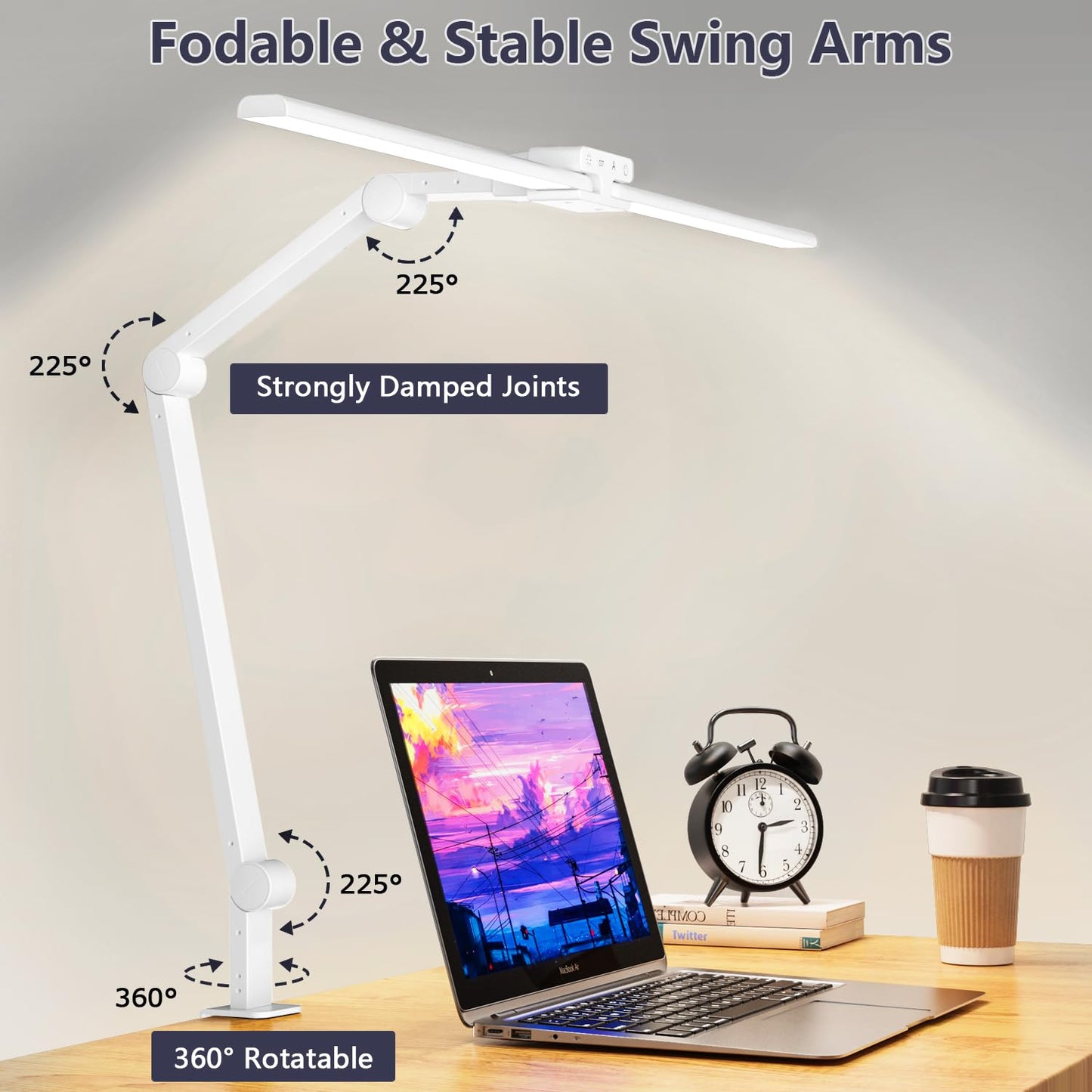 KableRika Desk Lamp,Double Head Desk Lamp with Clamp,24W Led Desk Lights for Home Office Ultra Bright Architect Table Lamp 4 Brightness 4 Color,Auto