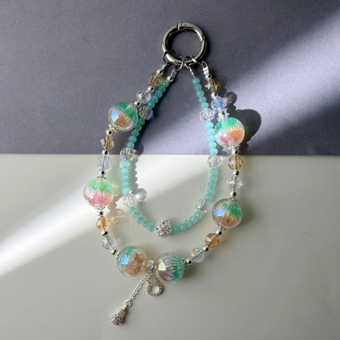 DYLWMYRL Pink Green Gradient Detachable Handmade 3D Pumpkin Resin Phone Chain Beaded Cell Phone Wrist Strap Gift for Girls