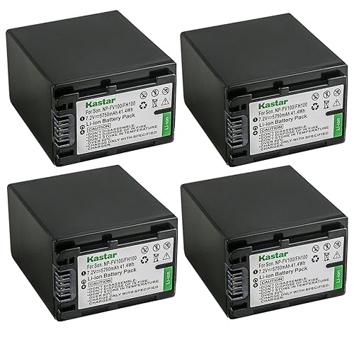 Kastar 4-Pack NP-FV100 Battery 7.2V 5750mAh Replacement for Sony NEX-VG30, NEX-VG900, HXR-MC50, HXR-MC88, HXR-NX30, HXR-NX70, HXR-NX80, PXW-Z90V