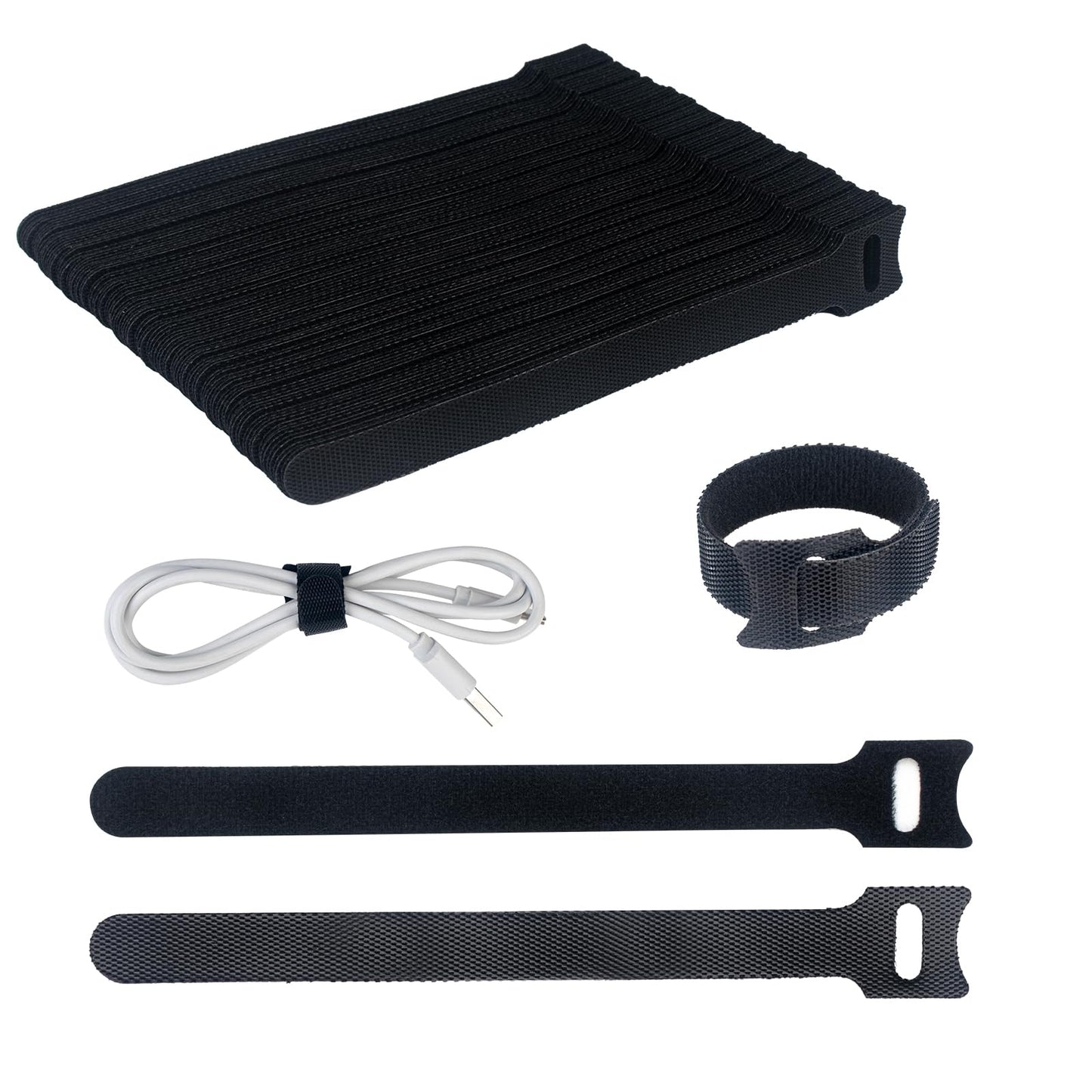 SUTOUG 60PCS 6 Inch Reusable Cable Ties Black, Adjustable Cable Straps, Cable Tie Management, Cable Tidy for Desktop Charging Cables, Home and Office