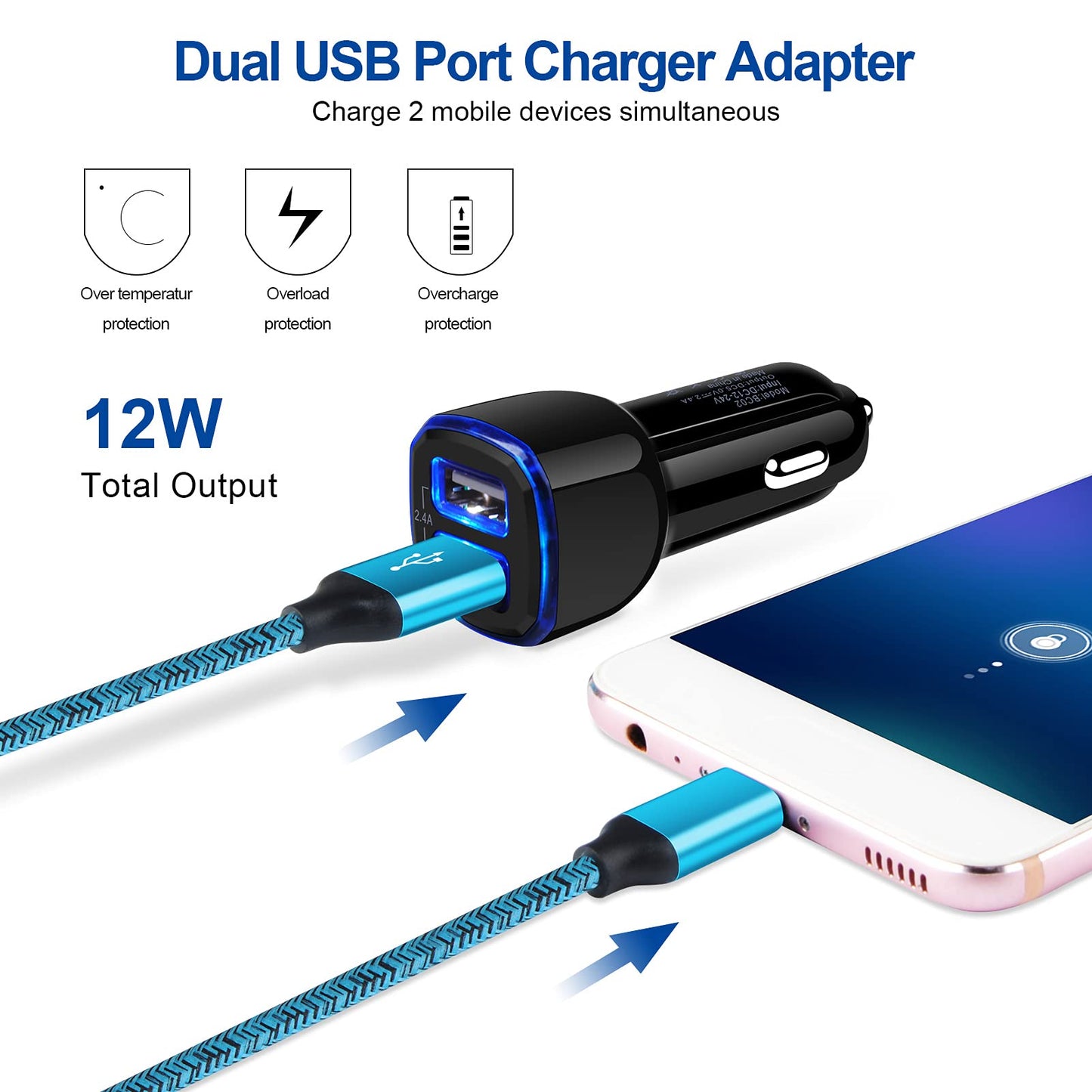 Android Phone Car Charger Car Adapter Fast Charging for Samsung Galaxy S25FE/S25 Ultra/A16 5G/A17/A56/A55/A54/A53/A15/A26/A36/S24 Ultra/S23/S22