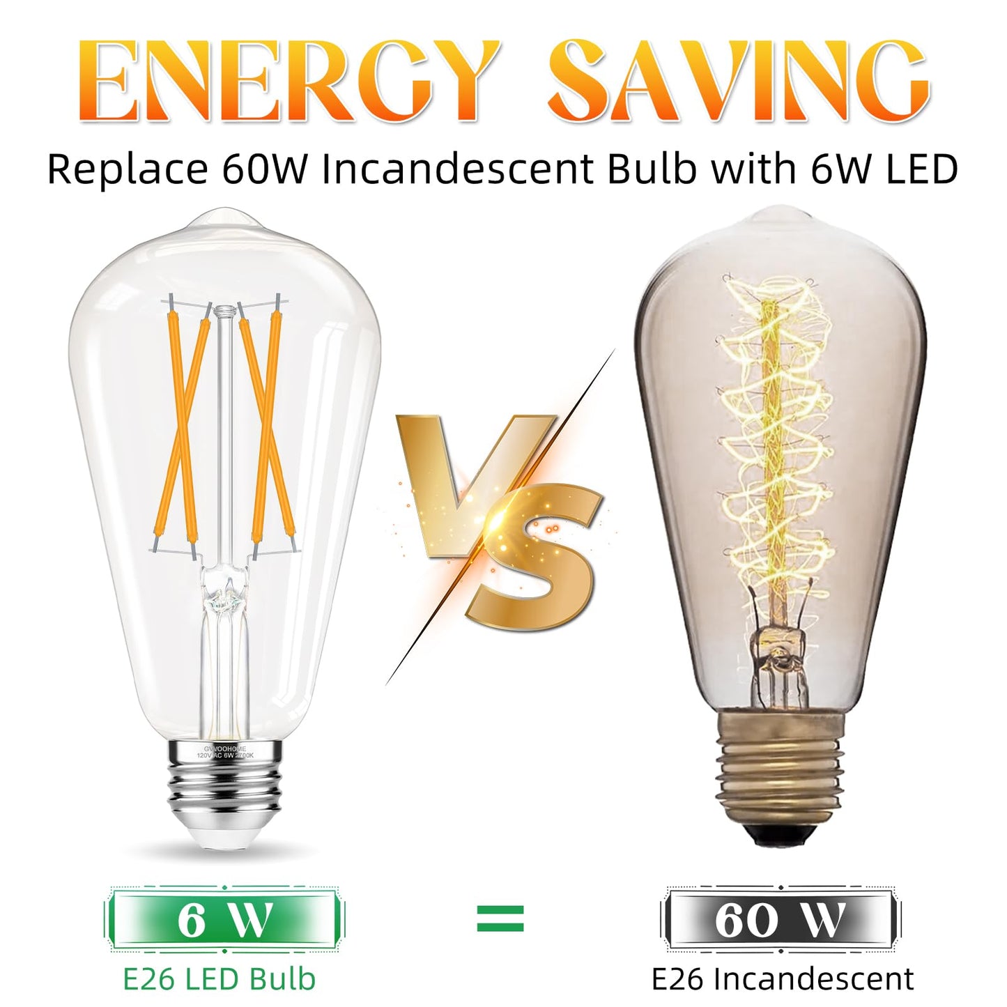 GvvooHome E26 LED Bulb, Soft White 2700K Edison Bulbs, 60 watt Equivalent