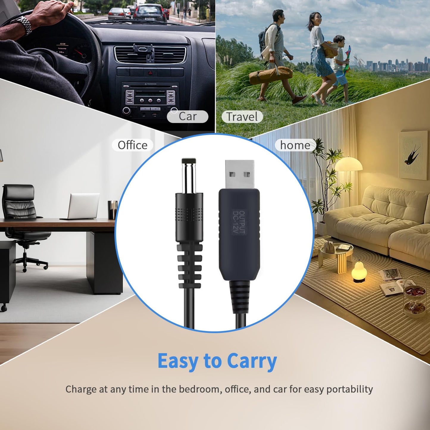 YiKaiEn 5V USB to 12V DC Charging Cable,Universal Power Cord for Toys,Watches,Fan,Speaker,Headset,Monitor,Table Lamp,Phones,LED Light Strip Router,DC