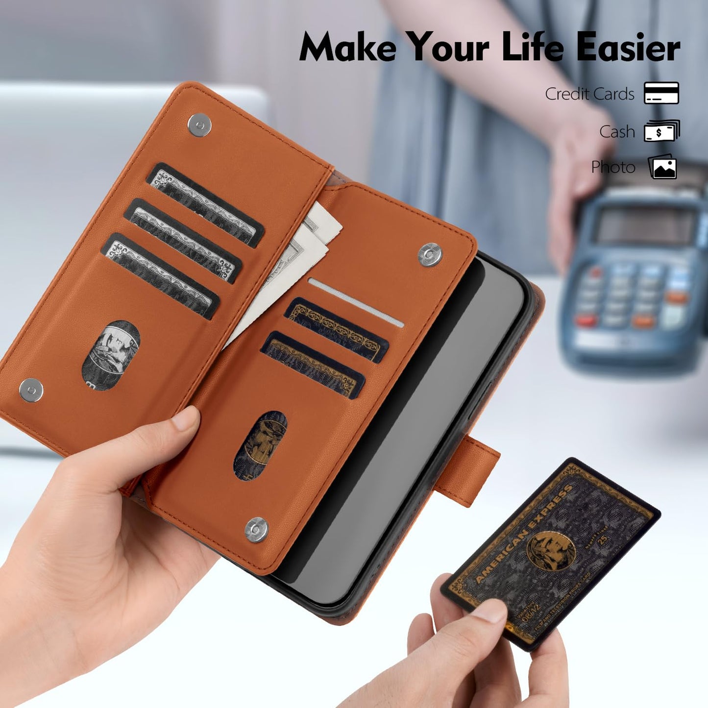 Shieldtop Compatible with Samsung Galaxy S22 Ultra 5G Wallet Case with Card Holder,Women Men RFID Blocking PU Leather Flip TPU Protective Cover Credit