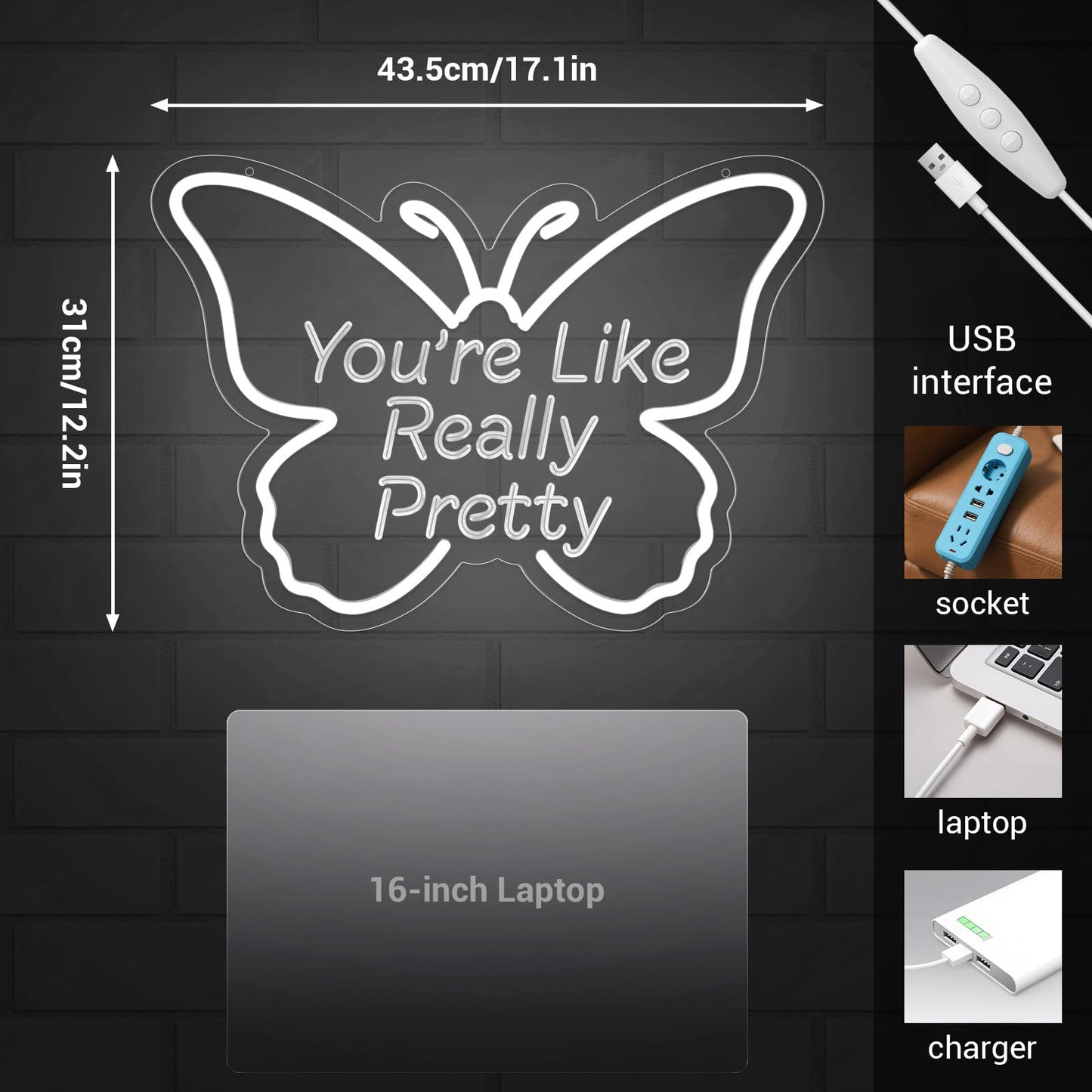 LMHSE You're Like Really Pretty Neon Sign, LED Neon Signs for Wall Decor Dimmable Aesthetic Butterfly Room Decor for Teen Girl, Bedroom, Wedding