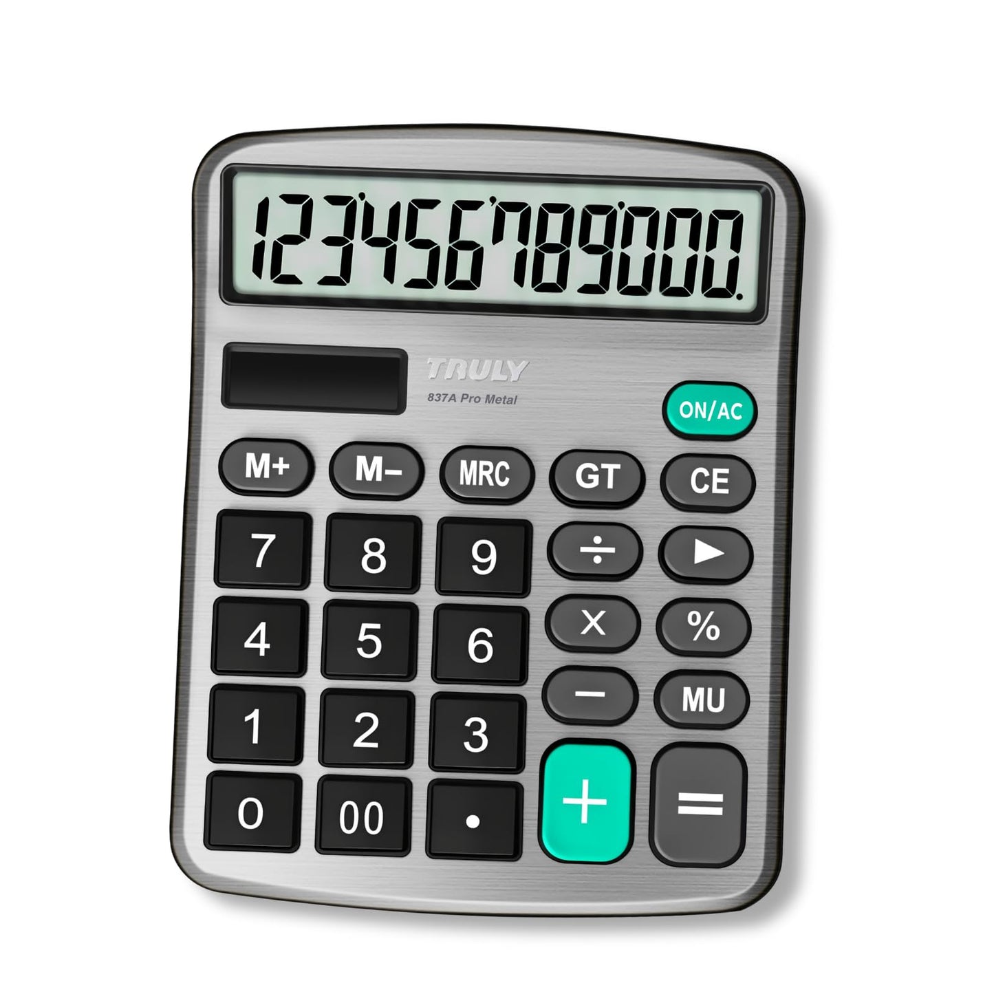 TRULY 12 Digits Desktop Calculator with Large LCD Display and Sensitive Button, Dual Solar Power and Battery, Standard Function for Office, Home