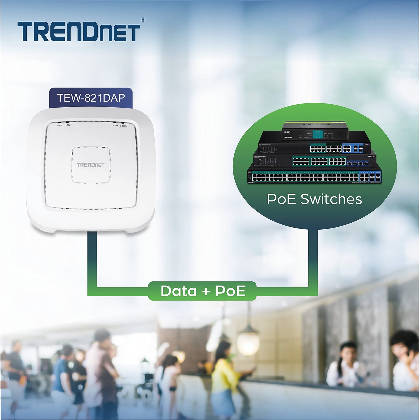 TRENDnet AC1200 Dual Band PoE Indoor Access Point, MU-MIMO, 867 Mbps WiFi AC, 300 Mbps WiFi N Bands, Client Bridge, Repeater Modes, Gigabit PoE LAN