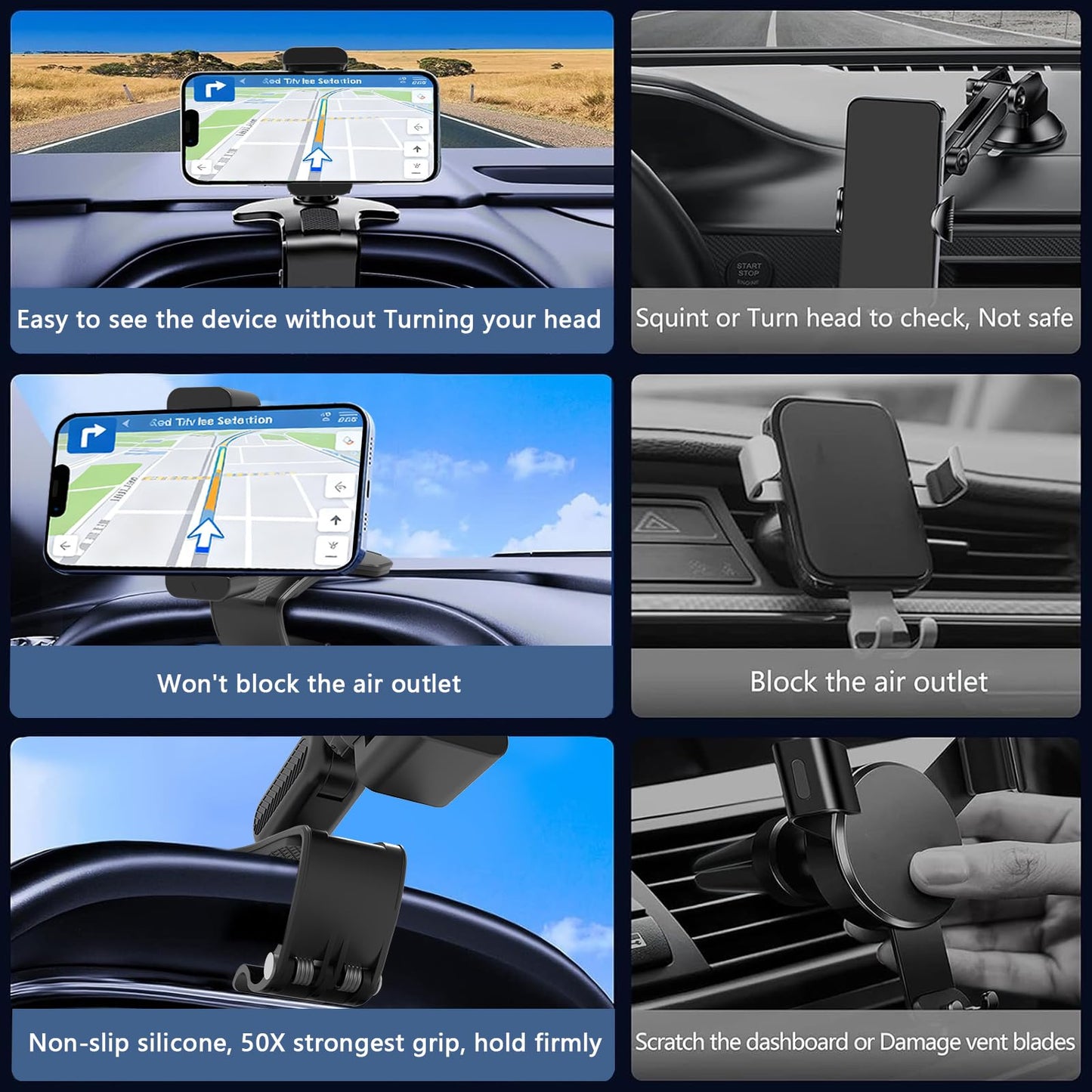 Jawhalt Universal 360 Dashboard Phone Holder, Easily Adjustable No-harm Clip Design Phone Mount for Car Compatible with All 4-7 Inch Smartphones