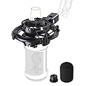 Audio Technica AT2020 Microphone Shock Mount with Pop Filter, Anti-Vibration Suspension Shock Mount Holder Clip Compatible with AT2020 Line Kit