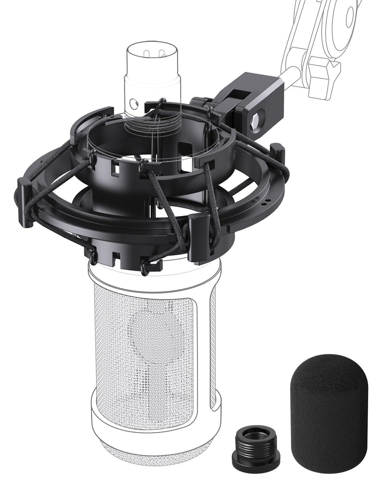 Audio Technica AT2020 Microphone Shock Mount with Pop Filter, Anti-Vibration Suspension Shock Mount Holder Clip Compatible with AT2020 Line Kit