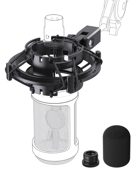 Audio Technica AT2020 Microphone Shock Mount with Pop Filter, Anti-Vibration Suspension Shock Mount Holder Clip Compatible with AT2020 Line Kit