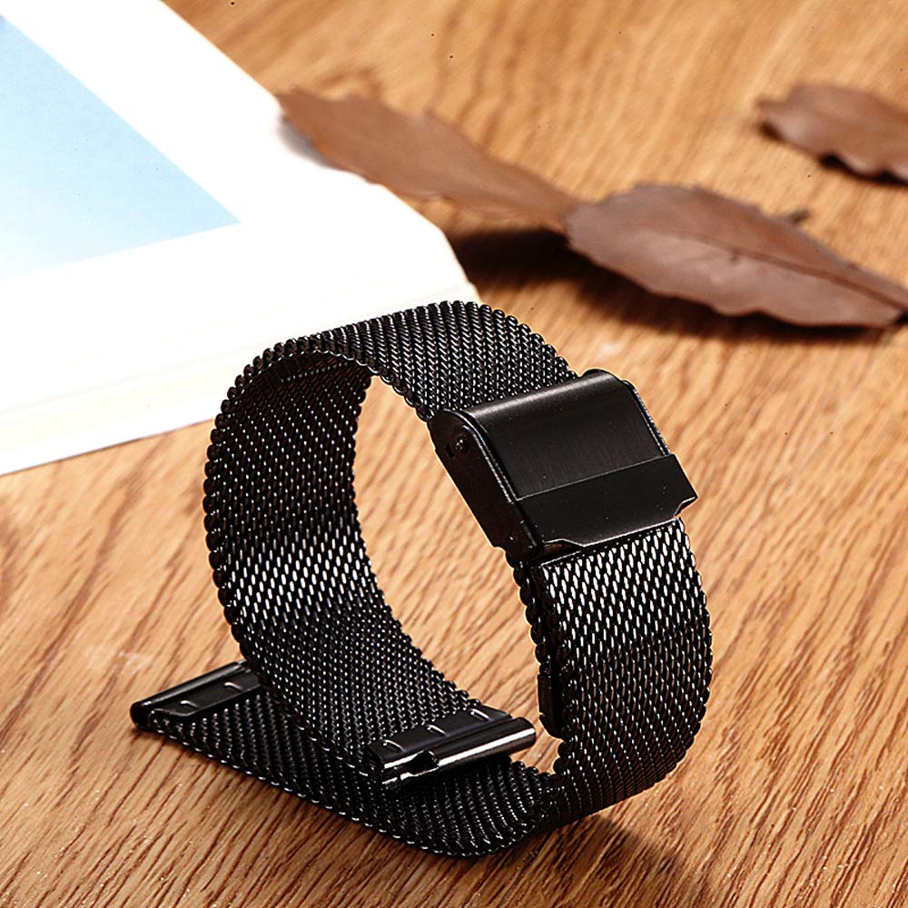 Moran Stainless Steel Mesh Watch Band 20mm Quick Release Black Replacement Metal Strap 18mm 20mm 22mm Compatible for Samsung Galaxy Watch 6 Band