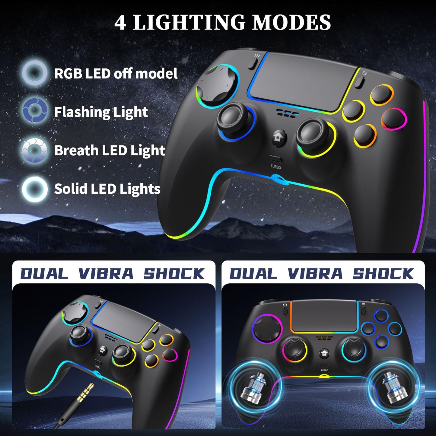 SZDILONG Wireless Controller with 7 Colors RGB Light for PS5 Pro/Slim,MAC,iOS,Steam,PC Windows/Android 10 and Above,Support