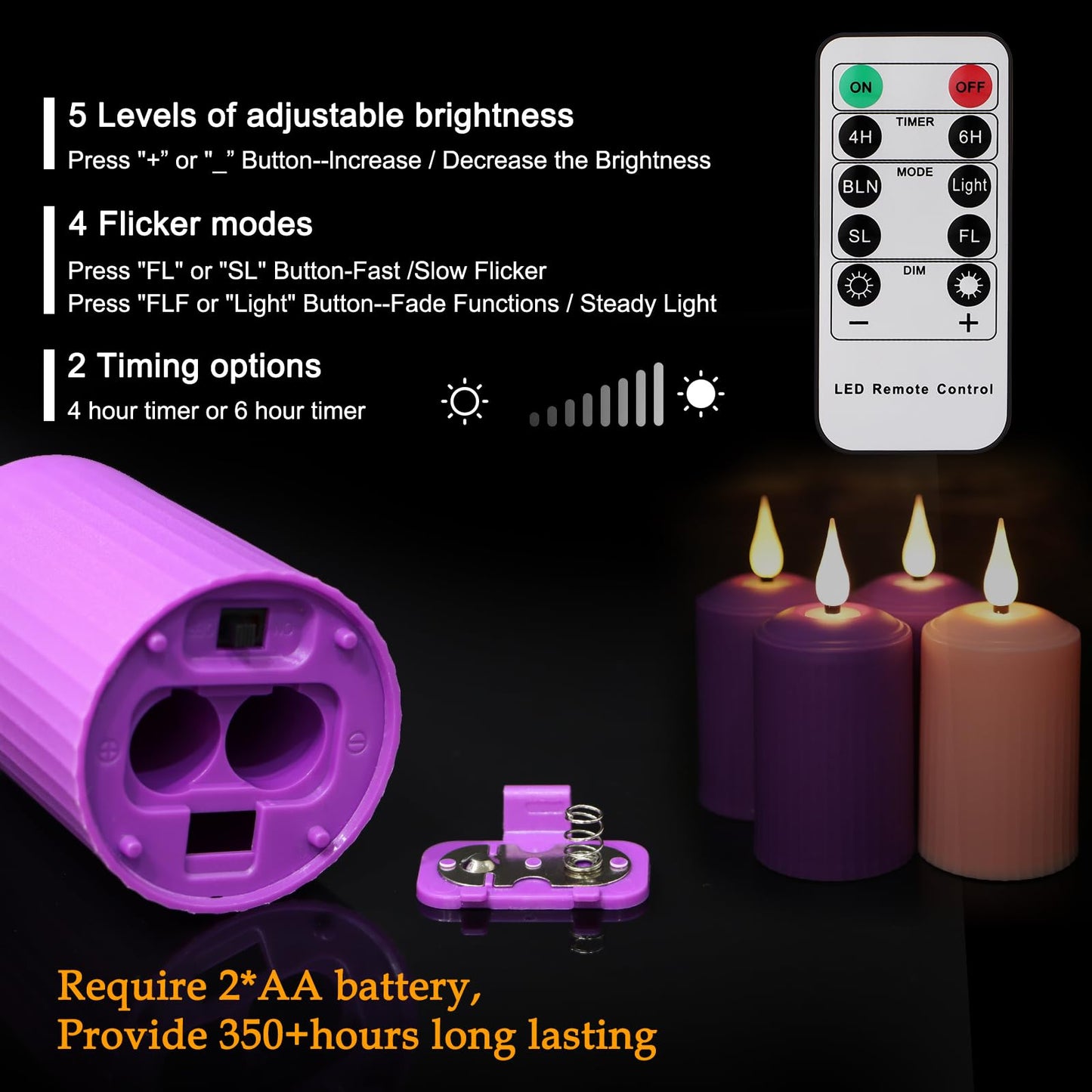 Daord D2 x H4 Advent LED Candles Set of 4 Christmas LED Flameless Pillar Candle 3 Purple and 1 Pink for Advent Rituals Festival and Special Occasions