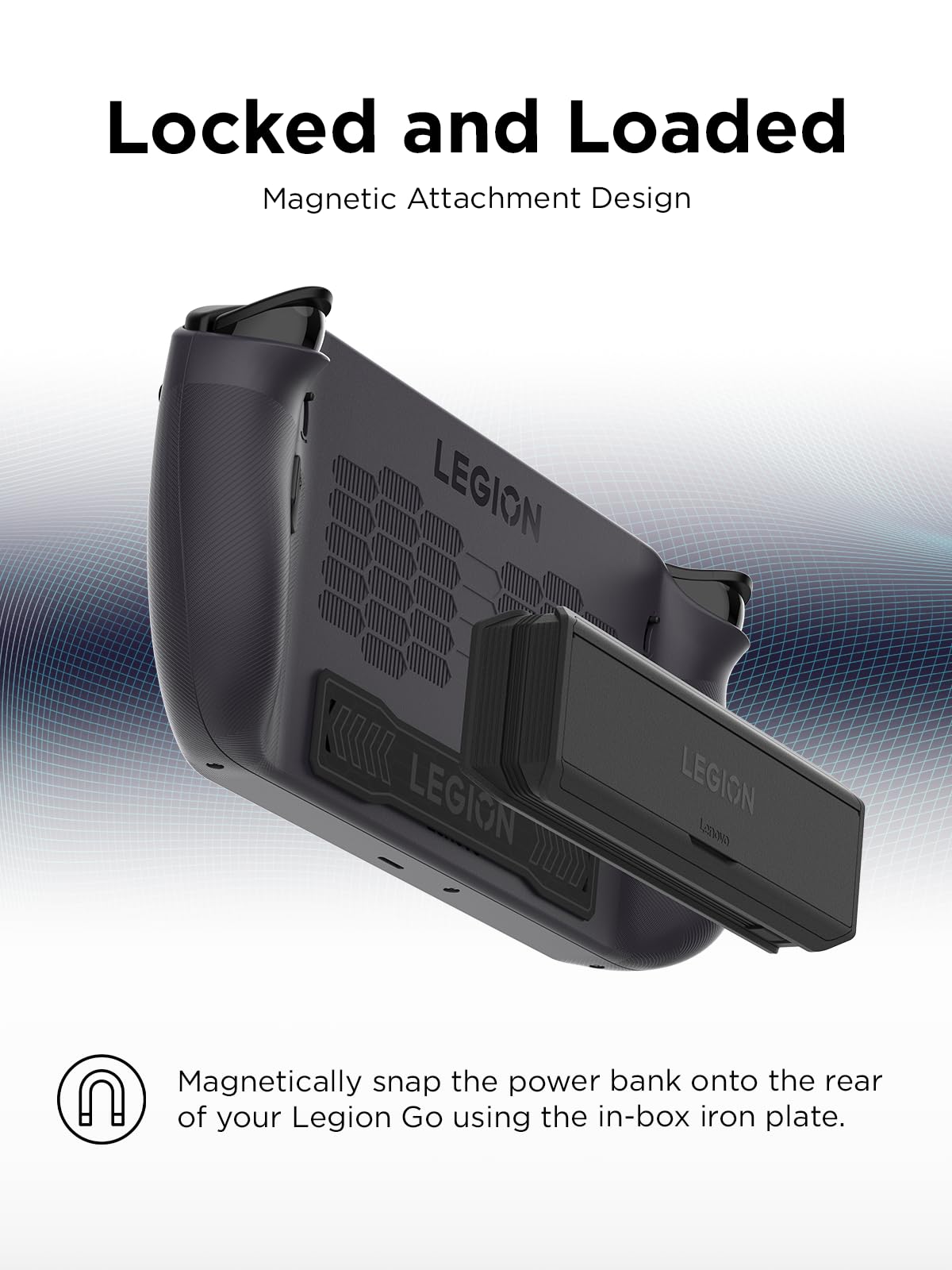 Lenovo Legion Go 65W 12800 Power Bank, Portable Power for Handheld Gaming and Other Devices, USB-C Integrated Cable, Magnetic Attach, Built-in Stand