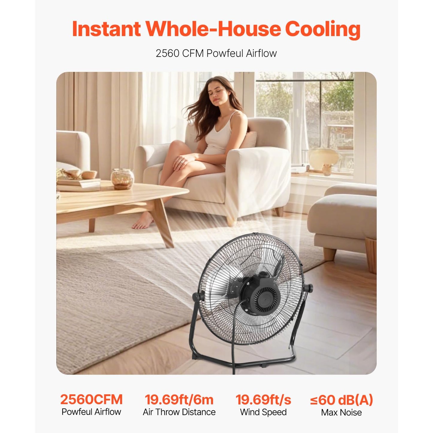 VEVOR Floor Fan, 3 Speeds High Velocity Heavy Duty 14 Inch Industrial Fan, 2560 CFM 360° Adjustable Tilt 19.69 ft/sec Airflow Large Metal Fan,