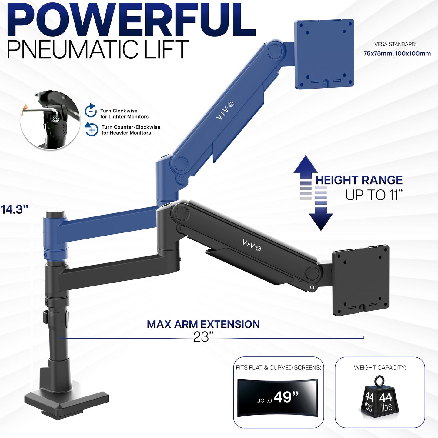 VIVO Aluminum Ultrawide Monitor Tension Stand with Extension Pole for up to 49 inch Screens, Holds 44 lbs, Premium Desk Mount Designed for Samsung