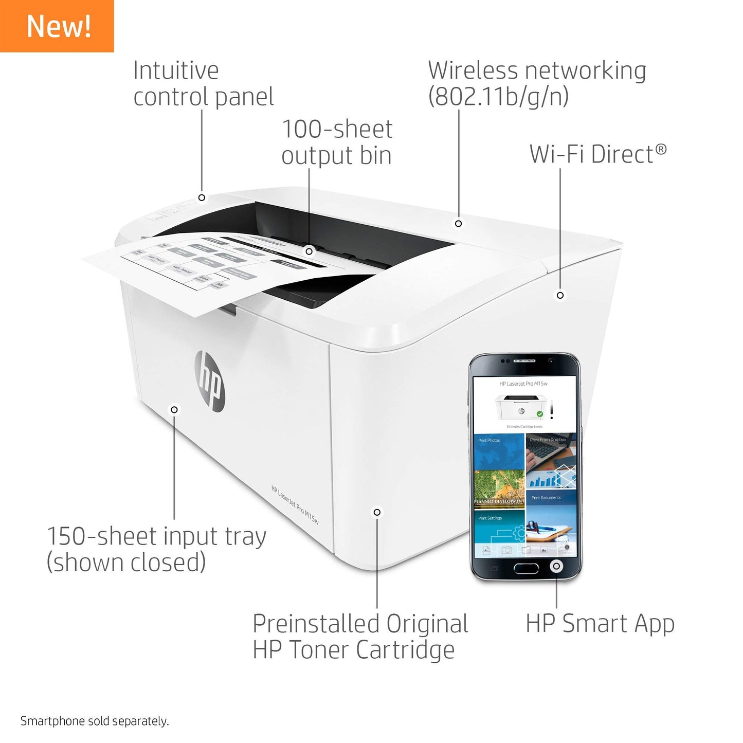 HP Laserjet Pro M15w Wireless Laser Printer (W2G51A) (Renewed)