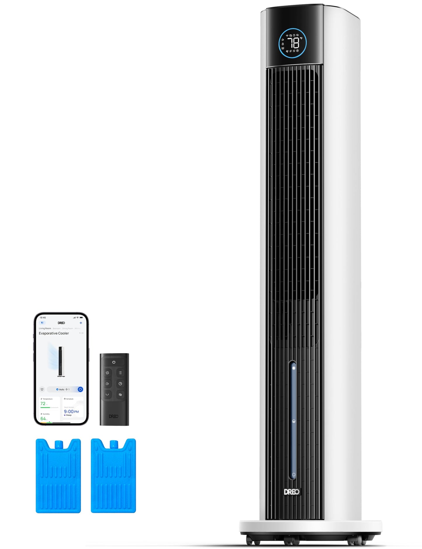 DREO Tower Fan for Bedroom, 43" Cooling Fans That Blow Cold Air 2025 Upgraded, Evaporative Air Cooler, Quiet 85° Oscillating Floor Fan, Easy Cleaning