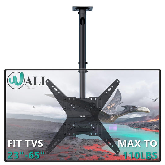 WALI Ceiling TV Mount Adjustable Bracket Fits Most LED, LCD, OLED and Plasma Flat Screen Display 23 to 65 Inch, up to 110 Lbs, Mounting Holes