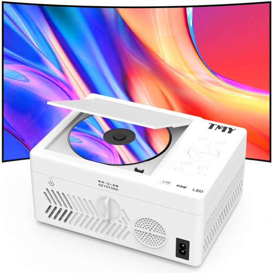 TMY Bluetooth Projector with DVD Player Built in, 1080P Mini Projector, Portable DVD Projector for Outdoor Movies, Compatible with Smartphone/PC/TV