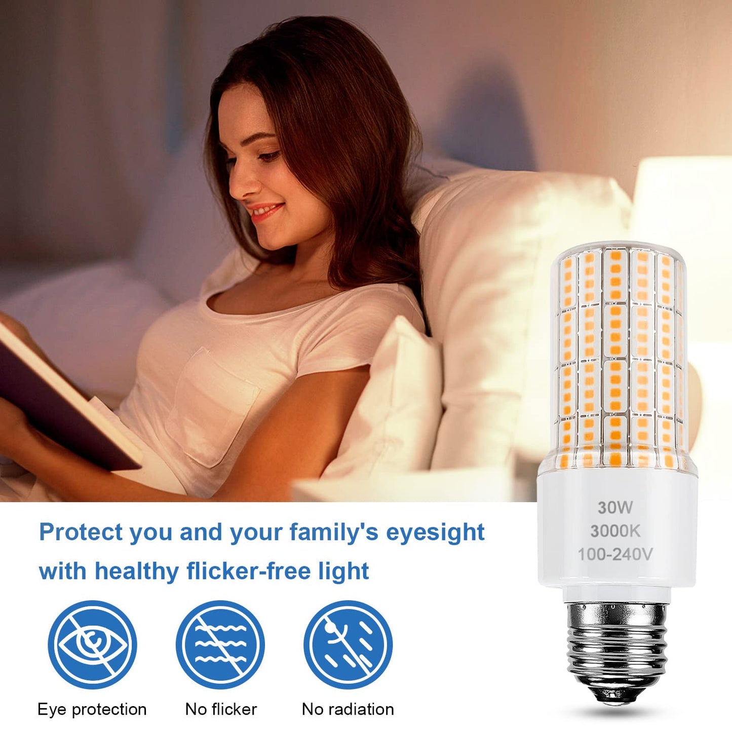 Led Light Bulb Equivalent 250w 2pcs Super Bright Led Bulbs, 3750 Lumen 3000k Warm Daylight White 30w Waterproof Led Corn Light Bulb E26/E27 Medium