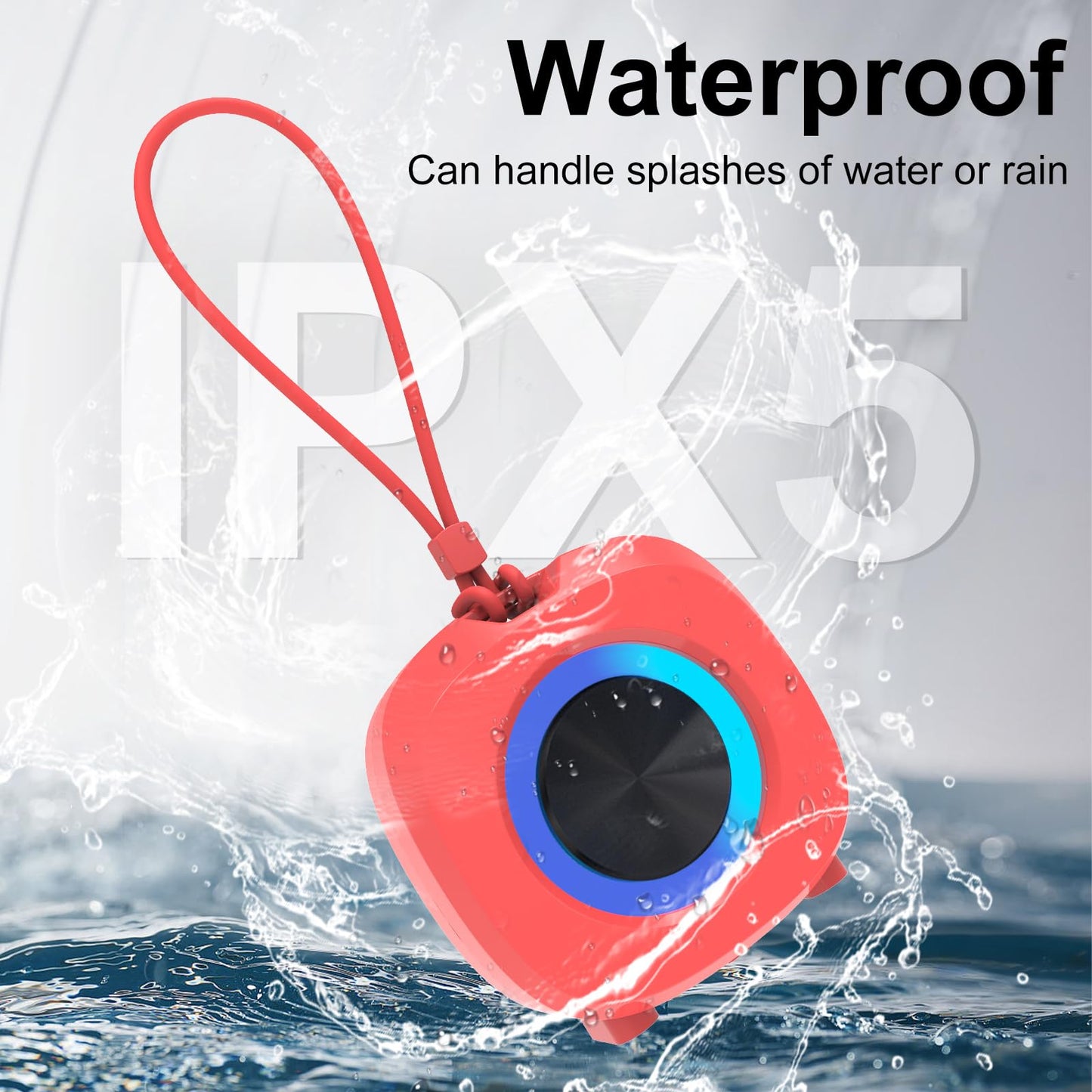 PEICHENG Speaker, Small Portable Bluetooth Wireless IPX5 Waterproof Shower Speaker,Loud Stereo Sound Deep Bass,Dual Pairing, RGB Lights,Long Playtime