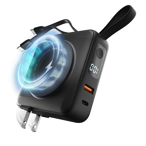 Statik SmartCharge Power Bank, 5-in-1 Travel Charger with Wall Plug & Built-in USB C Cables, Watch Charger for Apple Watch, 10000mAh & European