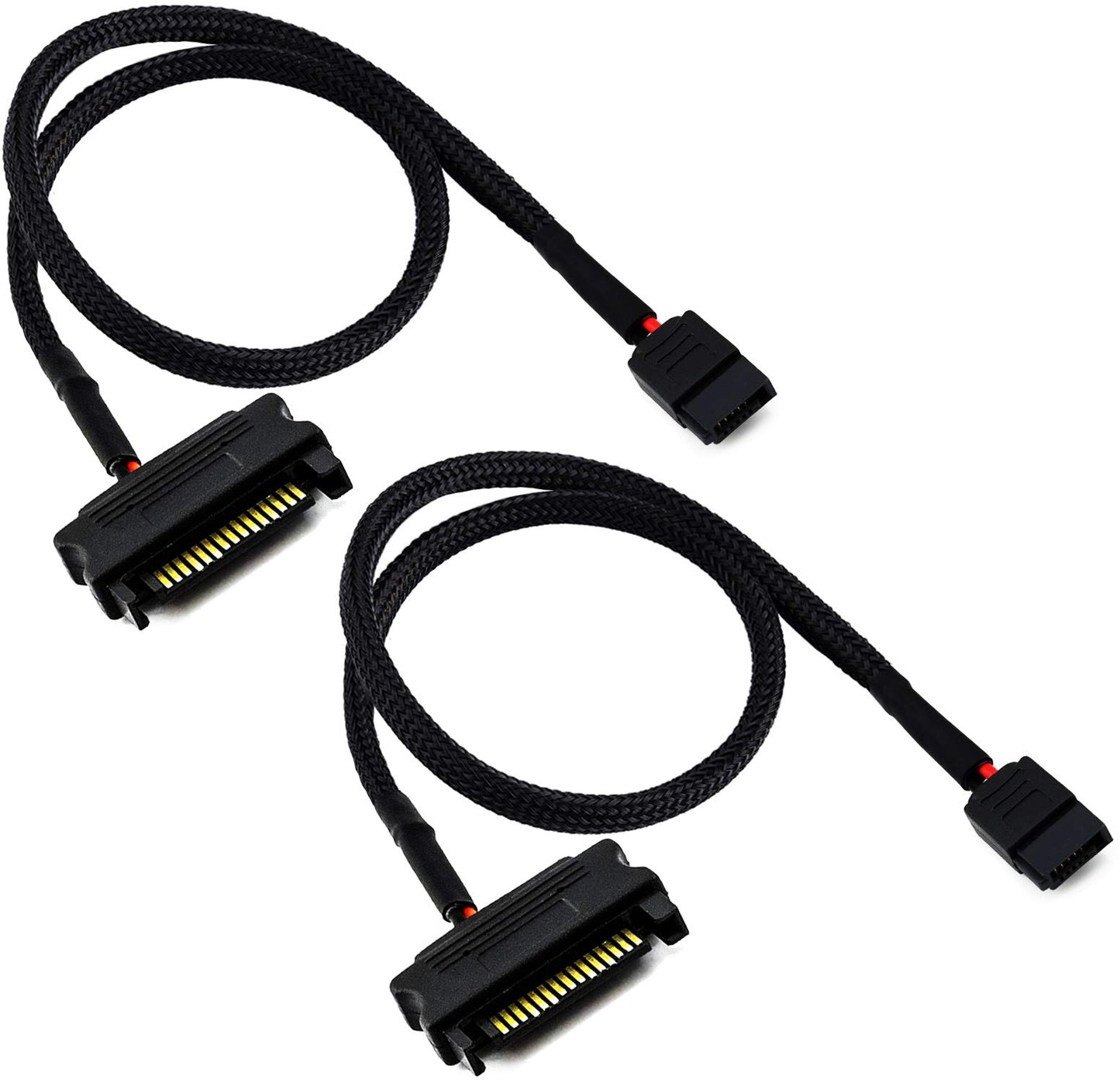 TeamProfitcom SATA Power Adapter Cable 15-Pin Male to SATA 6-Pin Slimline Sleeved Power Adapter Cable 20 Inches (2 Pack)