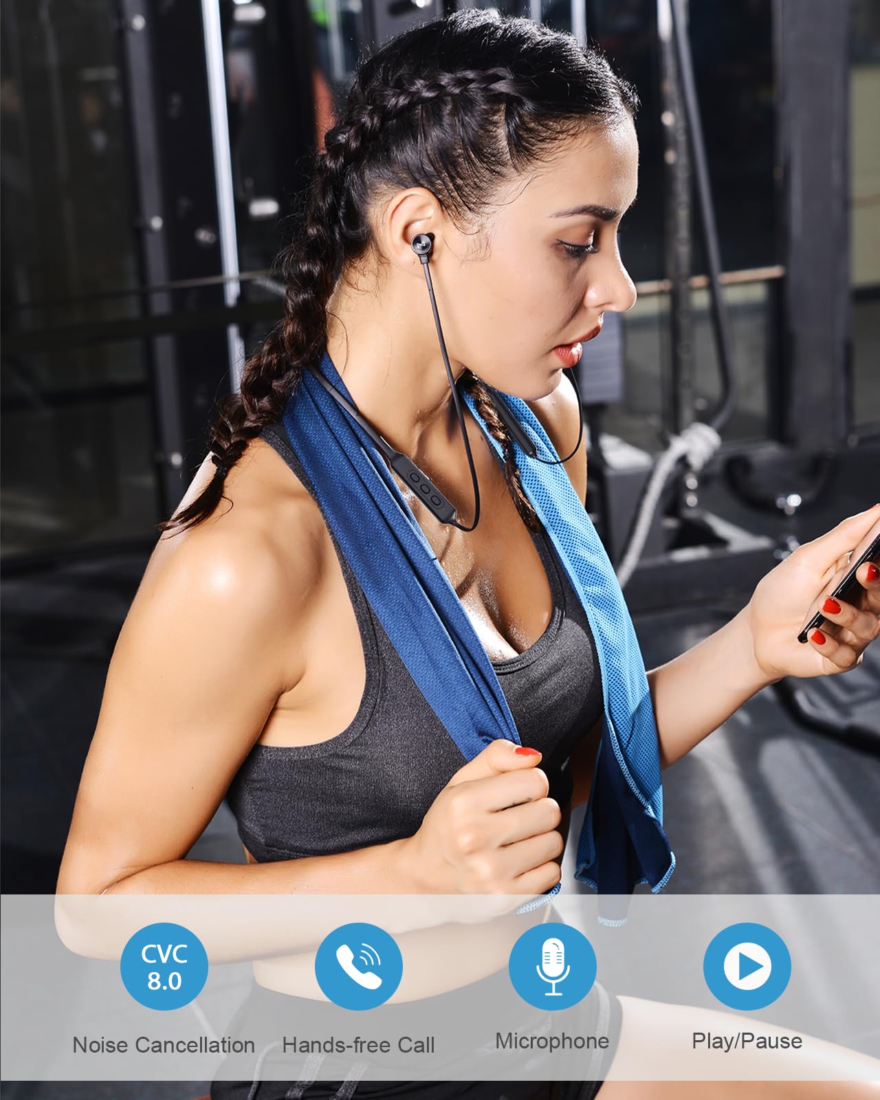 NANAMI Earbuds, Update Bluetooth Wireless Headphones, IPX7 Waterproof, in-Ear Earphones with Mic, Magnetic Neckband, HiFi Stereo Deep Bass Noise
