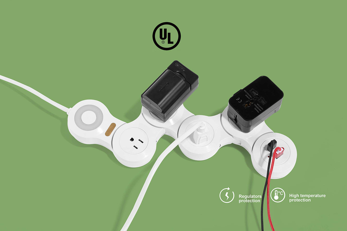 Flexible Surge Protector Power Strip, 6 Feet Long Cord 4 Outlets 2 USB ?10V/13amp Flat Plug? with Overload Protection Extension Cord,Suitable for Home