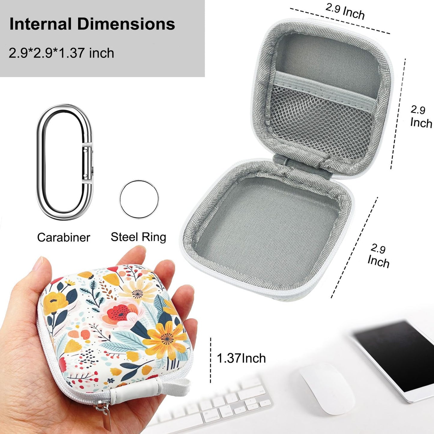 Earbud Case Headphone Organizer Ear Bud Case Portable EVA Carrying Box Storage Bag with Carabiner for AirPods Beats Bose Galaxy Buds 4/3/FE Data Cable