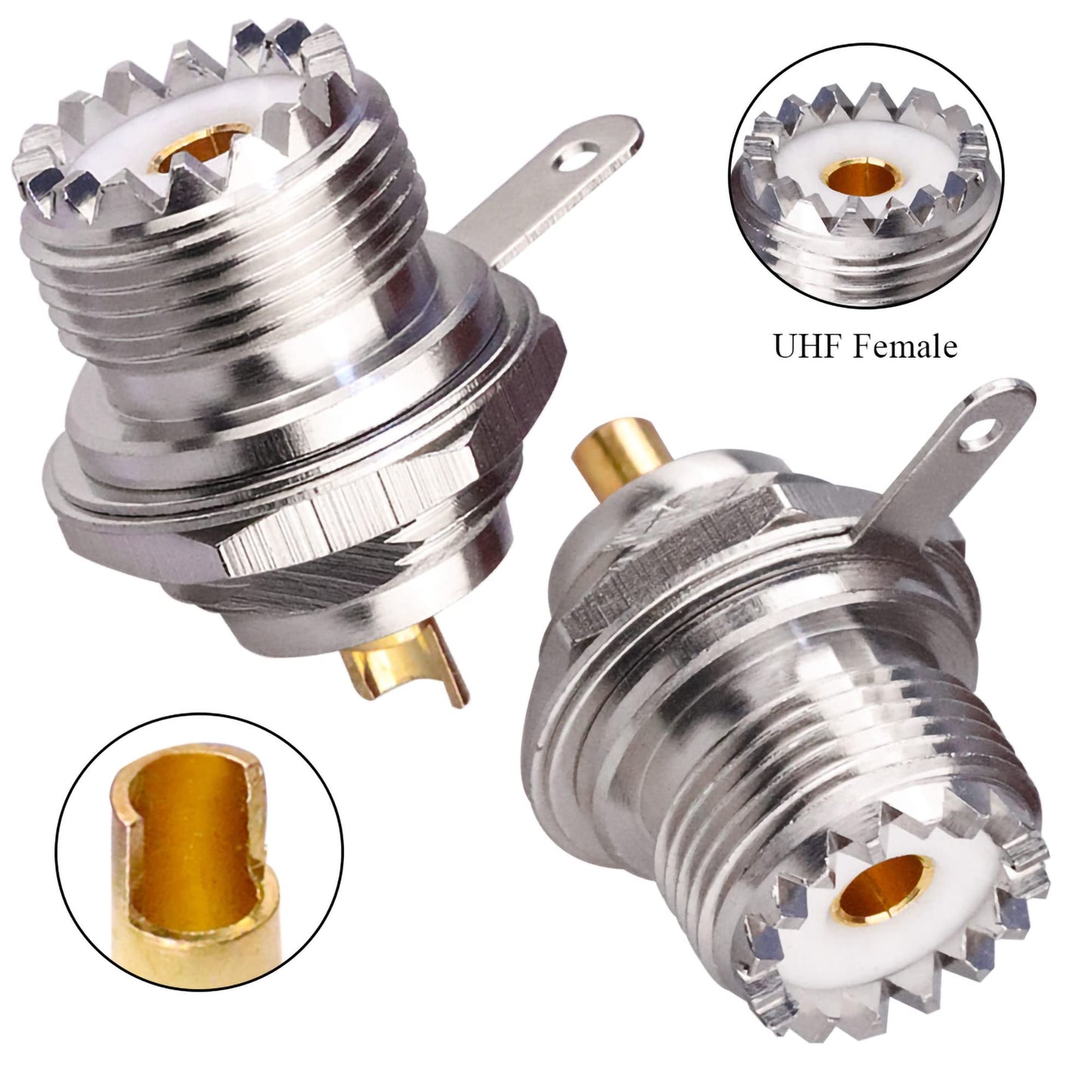 TUOLNK 2PCS UHF SO239 Bulkhead Female Coax Connector, PL259 Panel Chassis Mount Flange Solder Cup Coaxial Connector Coax Antenna Adapter for Coaxial