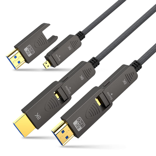 BIFALE 8K Fiber Optic HDMI 2.1 Cable 25ft, Detachable 8K HDMI 2.1 Cable Support eARC, 48Gbps, 8K@60Hz, 4K@120Hz with Dual Micro HDMI for RTX