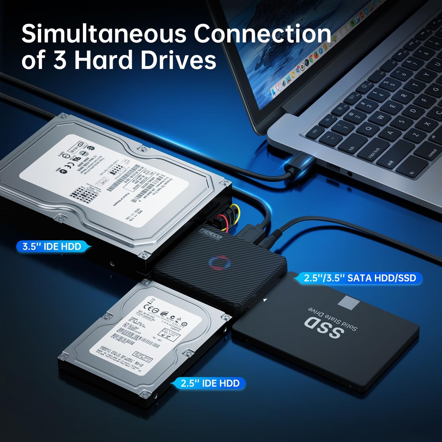 FIDECO SATA/IDE to USB 3.0 Adapter, Hard Drive Adapter Cable Converter for Universal 2.5/3.5 Inch IDE HDD, 2.5 Inch SSD, 5.25-Inch DVD/CD Drive