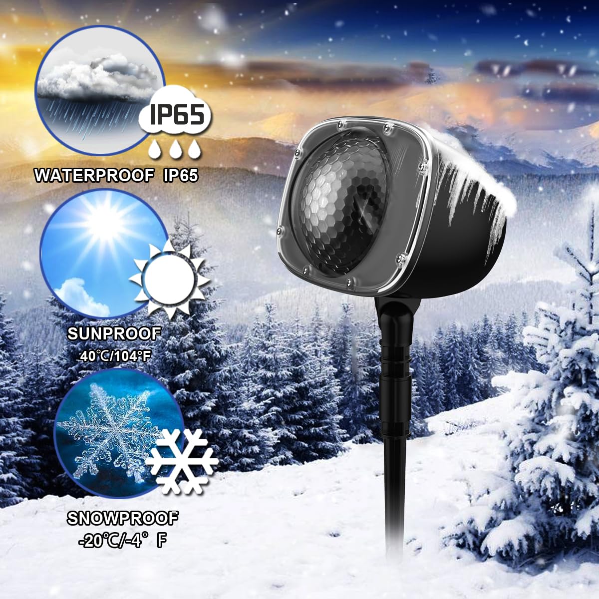 Christmas Snowfall Projector Lights,FLEVO Waterproof Snowfall LED Light Projector,Outdoor Indoor Snow Lighting Projector with Dynamic Snow Effect