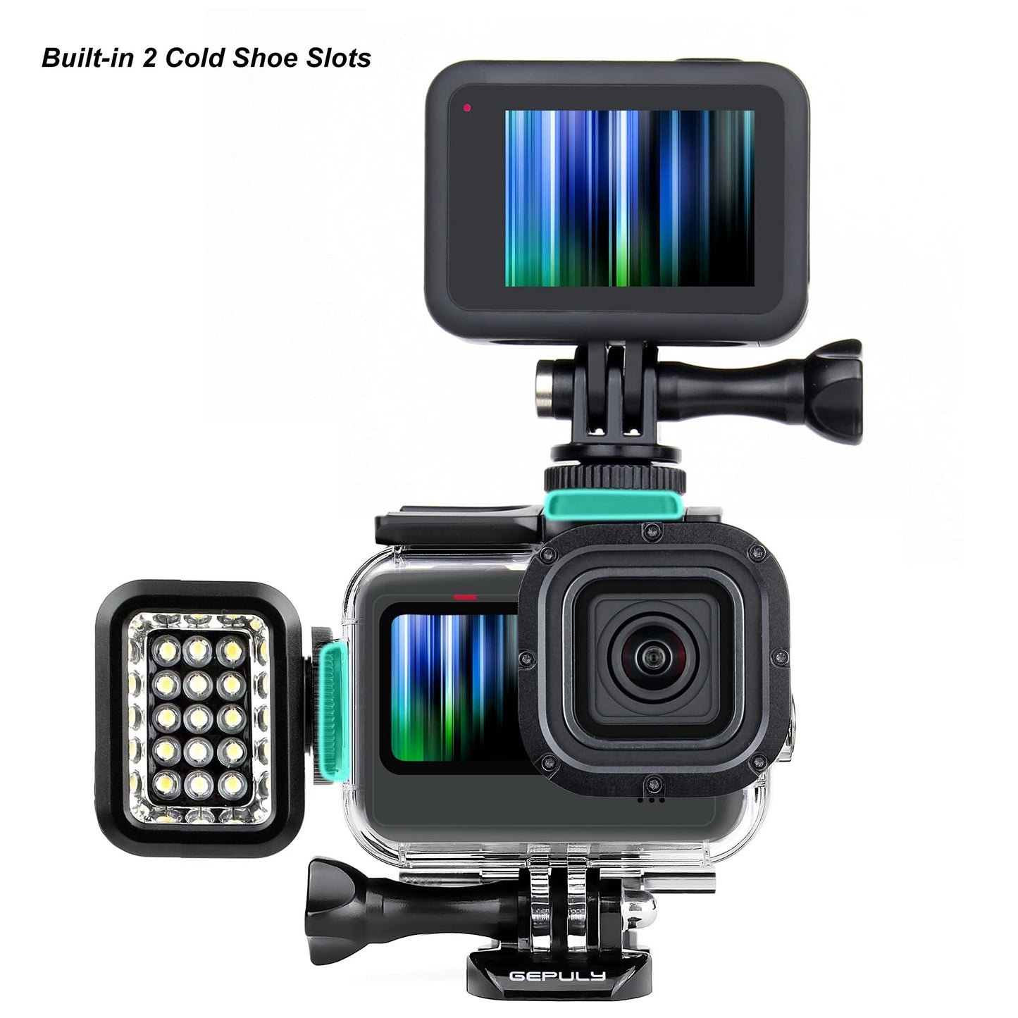 GEPULY Waterproof Case for GoPro Hero 9 10 11 12 13 Black - with 2 Cold Shoe Adapters 60M Underwater Protective Dive Housing Shell Accessories