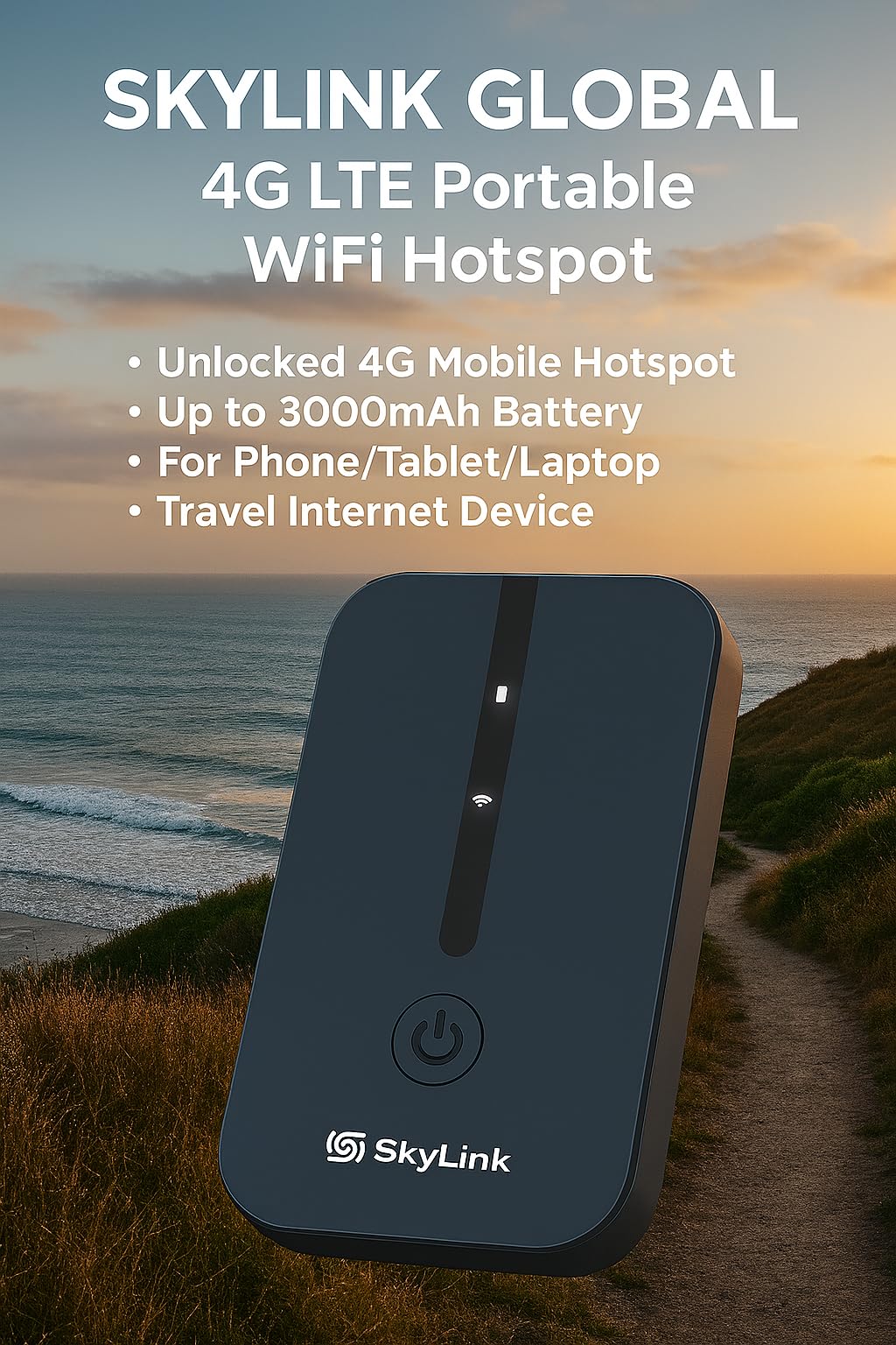 4G LTE Portable WiFi Hotspot, 10GB US Data Included (30 Days, Activation Required), Works in 140+ Countries, No SIM Required, Connect Up to 10