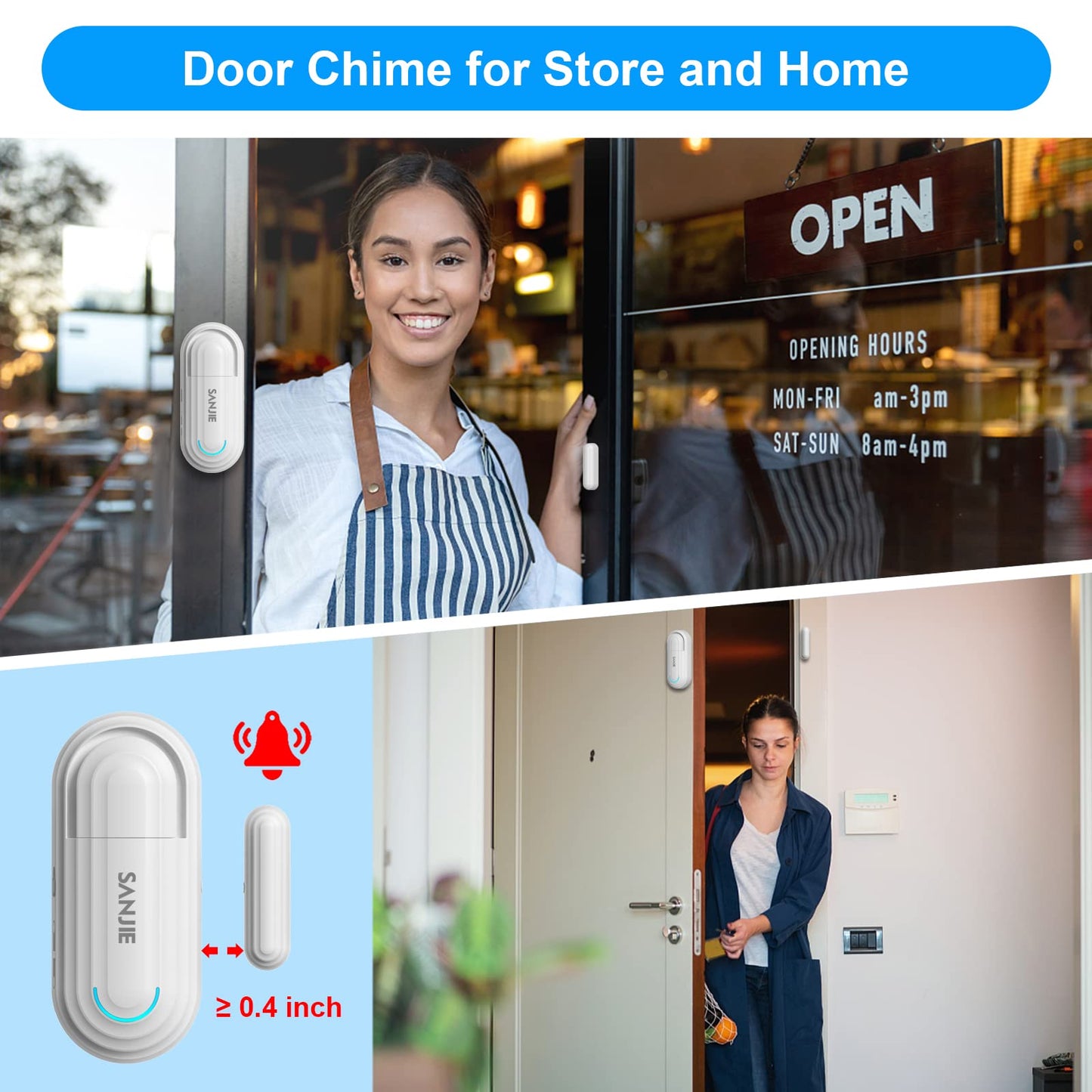 SanJie Window Alarm Sensors Door Alarms for Home Security Volume Ajustable 0-120 DB Pool Door Alarms for Kids Safety with 4 Modes Open