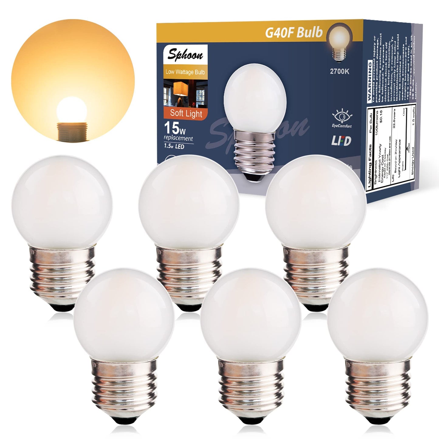 Sphoon G40 Low Watt LED Light Bulbs 1.5W Small Edison Bulb 15 Watt Equal