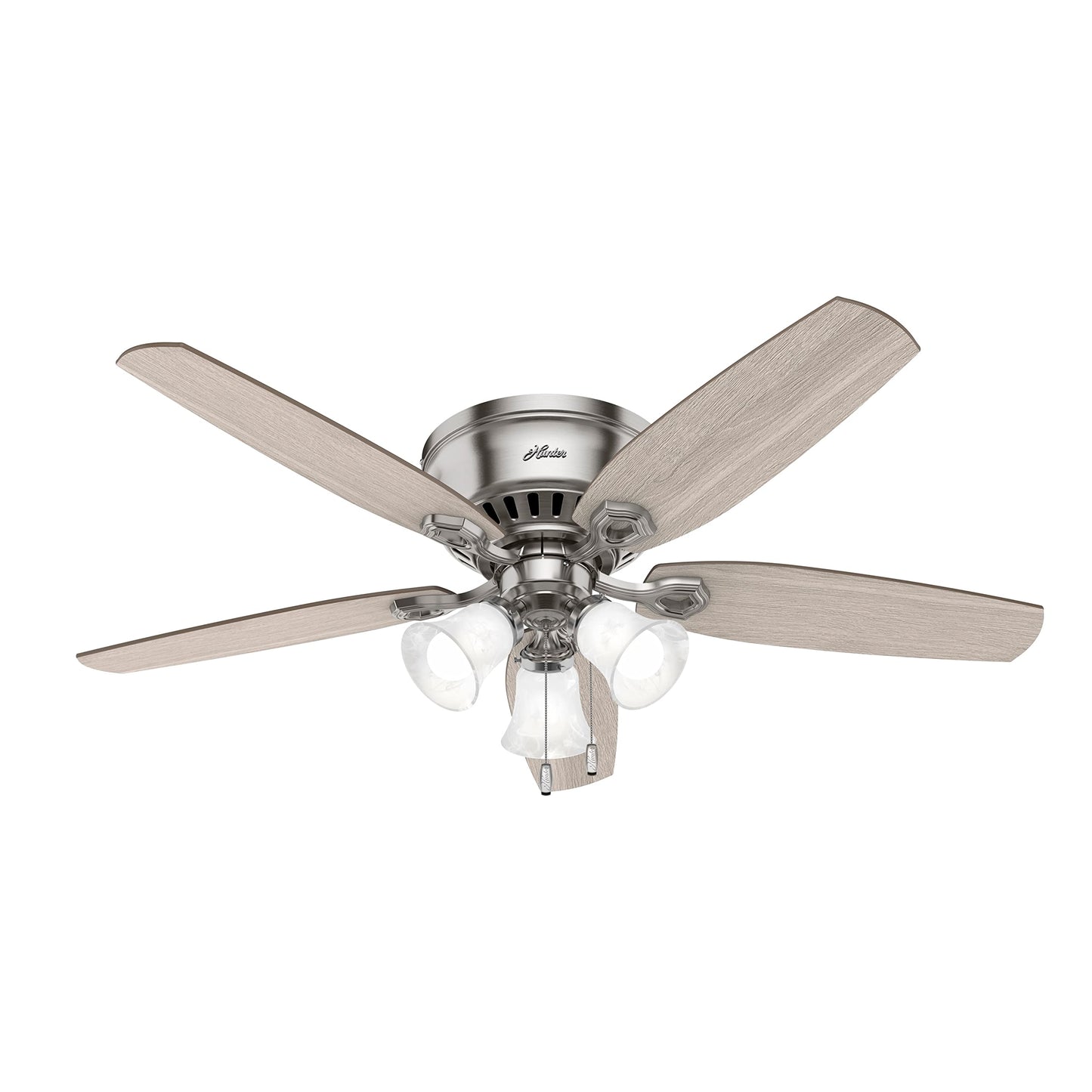 Hunter Fan 52 in Casual Brushed Nickel Finish Indoor Ceiling Fan with Pull Chain and Light Kit, 5 Blades (Renewed)
