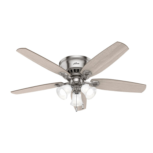Hunter Fan 52 in Casual Brushed Nickel Finish Indoor Ceiling Fan with Pull Chain and Light Kit, 5 Blades (Renewed)