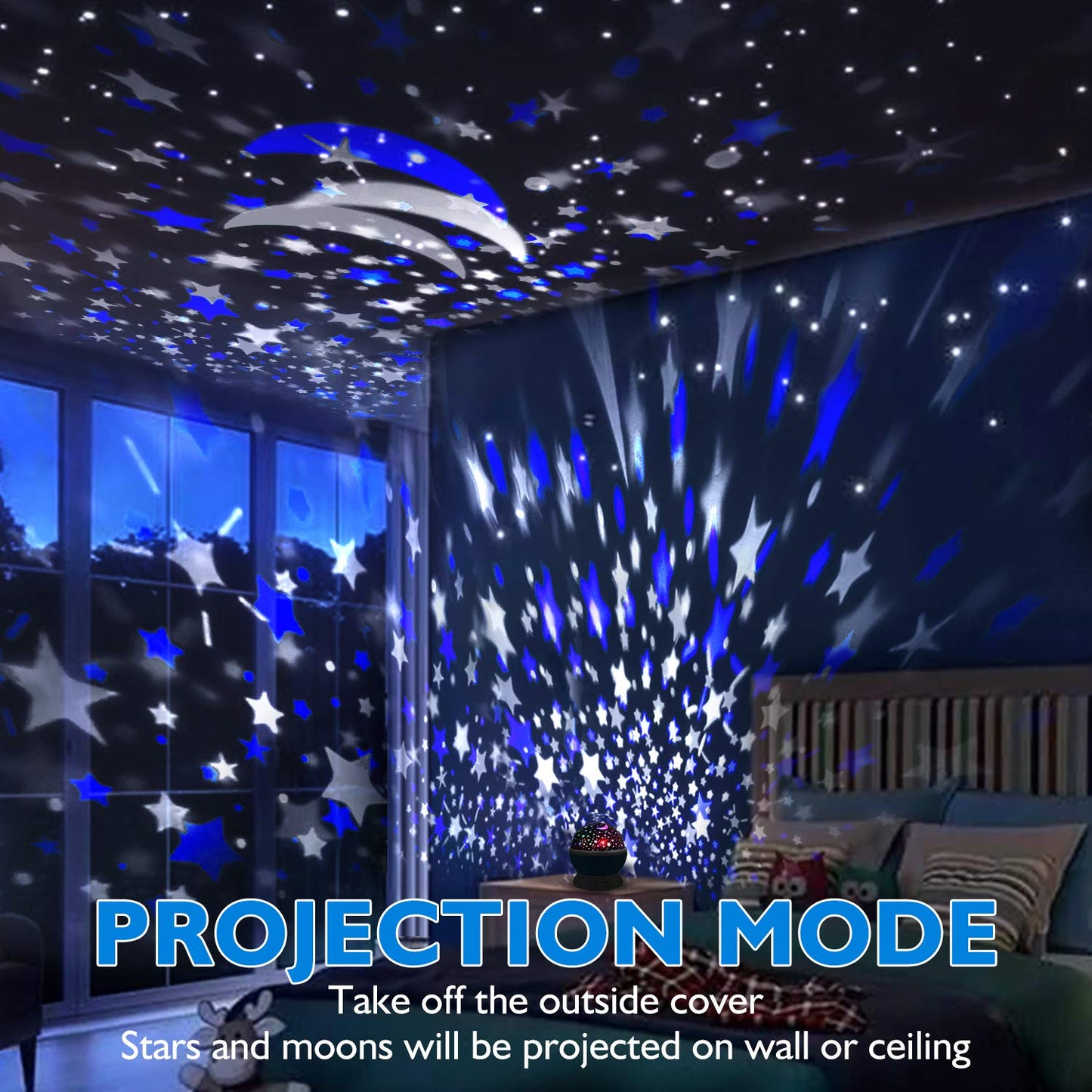 RICTLY Night Light for Kids, Kids Night Light Nebula 360 Degree Rotation - 4 LED Bulbs 12 Light Color Star Projector Changing with USB Cable, Romantic